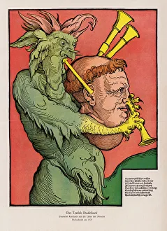 Devil's bagpipes, German caricature about the vices of monks (colour litho) Devil's bagpipes, German caricature about the vices of monks (colour litho)