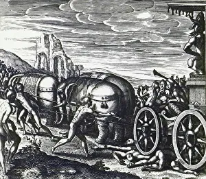 Devotees being crushed by chariot during procession of idol Devotees being crushed by chariot during procession of idol