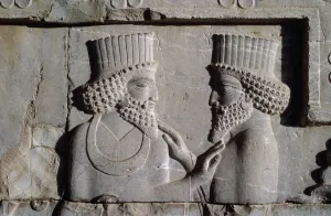 Two dignitaries, from the northern wing of the Apadana east stairway facade Two dignitaries, from the northern wing of the Apadana east stairway facade