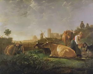 A Distant View of Dordrecht with Sleeping Herdsman and Five Cows ('The Small Dort'), c A Distant View of Dordrecht with Sleeping Herdsman and Five Cows ('The Small Dort'), c