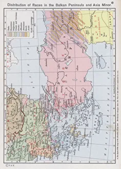 Balkan Peninsula Gallery: Distribution of Races in the Balkan Peninsula and Asia Minor (colour litho)