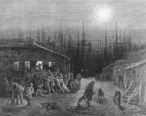 The Docks Night Scene, from London, a Pilgrimage, written by William Blanchard Jerrold The Docks Night Scene, from London, a Pilgrimage, written by William Blanchard Jerrold
