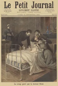 Doctor Emile Roux curing a child of a case of croup (colour litho) Doctor Emile Roux curing a child of a case of croup (colour litho)