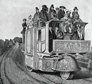 Means Of Conveyance Gallery: Doctor Ghurch's three-wheeled mechanical car built in Birmingham in 1835 (engraving)