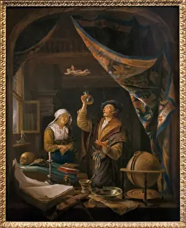 The doctor in urine. From a painting by Gerard Dow (1613-1675), oil on wood The doctor in urine. From a painting by Gerard Dow (1613-1675), oil on wood