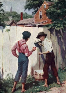 'Does a boy get a chance to whitewash a fence every day?' (colour litho) 'Does a boy get a chance to whitewash a fence every day?' (colour litho)