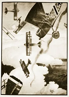 Transport,travellers & Immigrants Gallery: A Dog Fight, illustration from Flying Memories by John Hamilton, 1934 (litho)