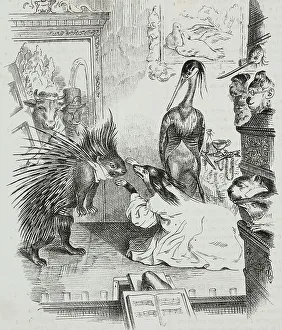 Dog and porcupine, caricature by Jean-Jacques Grandville (1803-1847) Dog and porcupine, caricature by Jean-Jacques Grandville (1803-1847)
