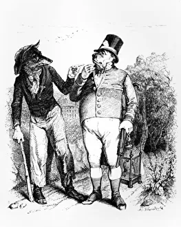 The Dog and the Wolf, illustration for Fables of La Fontaine, published by H. Fournier Aine, 1838 (engraving) The Dog and the Wolf, illustration for Fables of La Fontaine, published by H. Fournier Aine, 1838 (engraving)