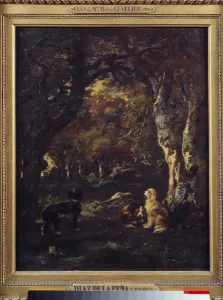Dogs in the forest Painting by Narcissus Diaz de la Pena (1807-1876) (ec Dogs in the forest Painting by Narcissus Diaz de la Pena (1807-1876) (ec