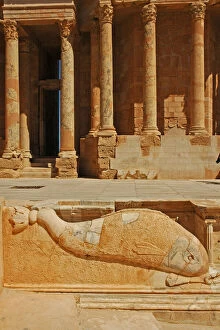 Archaeological Site of Sabratha Collection: Dolphin carving in front of stage, Sabratha, Libya, c.190 AD
