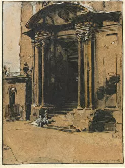 Britain Gallery: The Doorway of the old Ashmolean Museum, Oxford (pen & ink, black chalk & wash with white)