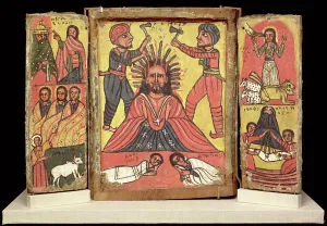 Double triptych, Amhara culture (gesso and pigment on linen) (see also 212138) Double triptych, Amhara culture (gesso and pigment on linen) (see also 212138)