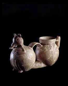 Double vase, with an element in shape of a coati and the other is a simple container Double vase, with an element in shape of a coati and the other is a simple container