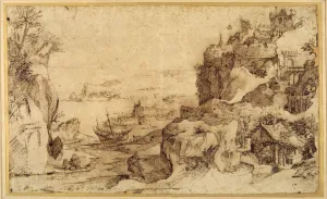 Downward view of a fortified harbour (pen & brown ink on paper) Downward view of a fortified harbour (pen & brown ink on paper)