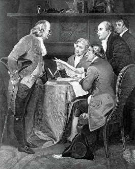 Declaration Of Independence Collection: Drafting the Declaration of Independence in 1776, 19th century (engraving)