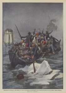 Dramatic rescue in the Venice lagoon of a milkewalker boat that a floe... (colour litho) Dramatic rescue in the Venice lagoon of a milkewalker boat that a floe... (colour litho)