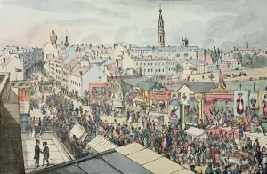 Drawing of Glasgow Fair, from The Glasgow Looking Glass, 1825 (colour litho) Drawing of Glasgow Fair, from The Glasgow Looking Glass, 1825 (colour litho)
