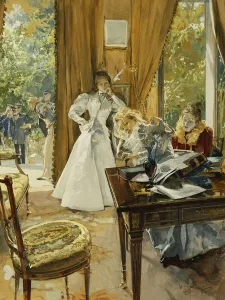 In the Drawing Room, 1897 (pencil, pen and black ink, watercolour and bodycolour on card) In the Drawing Room, 1897 (pencil, pen and black ink, watercolour and bodycolour on card)
