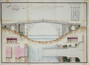 Drawings and Cross section of the Iron Bridge constructed in 1779 at Coalbrookdale Drawings and Cross section of the Iron Bridge constructed in 1779 at Coalbrookdale