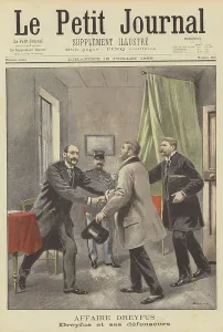 Scandal Gallery: The Dreyfus Affair: Alfred Dreyfus with his defence counsel (colour litho)