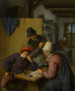 Three Drinking and Smoking Farmers in a Tavern, 1666-67 (oil on wood) Three Drinking and Smoking Farmers in a Tavern, 1666-67 (oil on wood)