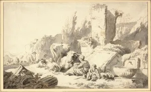 A drover with his family and cattle beside classical ruins, 1666 (chalk A drover with his family and cattle beside classical ruins, 1666 (chalk