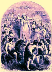 The druids inciting the Britons to oppose the landing of the Romans, illustration from Cassell' The druids inciting the Britons to oppose the landing of the Romans, illustration from Cassell'