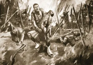 Drummer Kenny rescuing a comrade under very heavy fire (litho) Drummer Kenny rescuing a comrade under very heavy fire (litho)