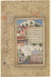A Drunken Babur Returns to Camp at Night, c.1589 (opaque watercolor and gold on paper) A Drunken Babur Returns to Camp at Night, c.1589 (opaque watercolor and gold on paper)