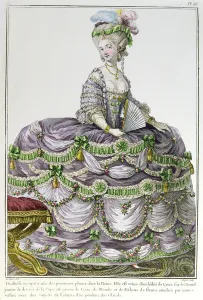 A Duchess at the court of Louis XVI wearing a dress with paniers A Duchess at the court of Louis XVI wearing a dress with paniers