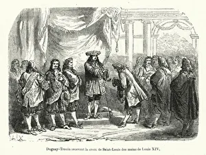 Duguay-Trouin recevant la croix de Saint-Louis des mains de Louis XIV (engraving) Duguay-Trouin recevant la croix de Saint-Louis des mains de Louis XIV (engraving)