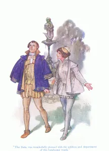 The duke was wonderfully pleased with the address and deportment of this handsome youth The duke was wonderfully pleased with the address and deportment of this handsome youth