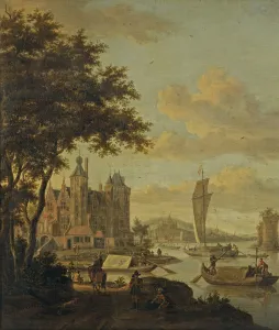 Dutch Beach Scene with Shipping (oil on canvas) Dutch Beach Scene with Shipping (oil on canvas)