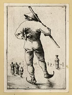 Related Images Gallery: Dutch man skating on a frozen river on ice skates with hat and s, 1803 (engraving)