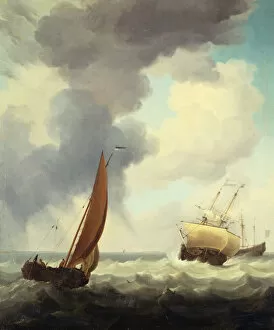 Related Images Gallery: Dutch Merchant Ships and a Coastal Trader in Choppy Seas (oil on canvas)