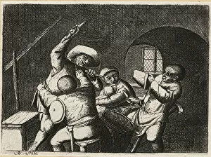 Dutch peasant with two daggers attacks another card player in a, 1803 (engraving)