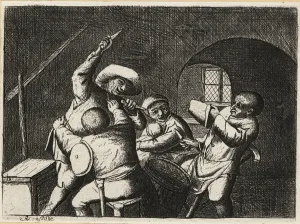 Dutch peasant with two daggers attacks another card player in a, 1803 (engraving) Dutch peasant with two daggers attacks another card player in a, 1803 (engraving)