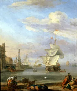 A Dutch port, painting by Abrahm Storck, 17th century A Dutch port, painting by Abrahm Storck, 17th century