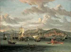 Dutch shipping off the Bay of Smyrna with a state barge (oil on canvas) Dutch shipping off the Bay of Smyrna with a state barge (oil on canvas)
