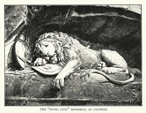 Lions Gallery: The 'Dying Lion'Memorial at Lucerne (litho)