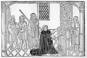 Earl Rivers presents his book to Edward IV (woodcut) Earl Rivers presents his book to Edward IV (woodcut)