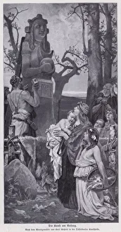 Early art: construction of a pagan idol (engraving) Early art: construction of a pagan idol (engraving)