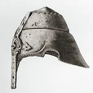 Middle Gallery: An early twelfth century Nasal Helmet, from The British Army: Its Origins, Progress and Equipment