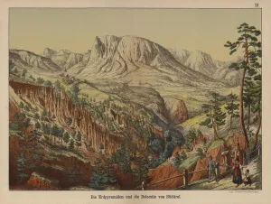 Earth pyramids and the Dolomite Moutains, South Tyrol (colour litho) Earth pyramids and the Dolomite Moutains, South Tyrol (colour litho)