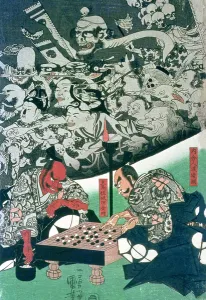 The Earth Spider making magic in the palace of Raiko (woodblock print) The Earth Spider making magic in the palace of Raiko (woodblock print)
