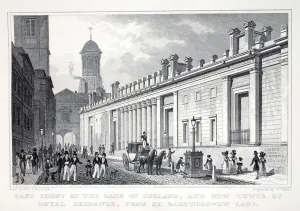 East Front of the Bank of England and New Tower of the Royal Exchange from St Bartholomew East Front of the Bank of England and New Tower of the Royal Exchange from St Bartholomew