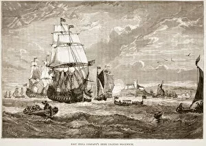 East India Company's ships leaving Woolwich, illustration from Cassell'