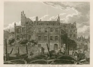 East front of the Queen's Treasury, from the river Thames (engraving) East front of the Queen's Treasury, from the river Thames (engraving)