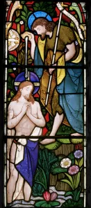 East window detail, Baptism of Christ, 1866 (stained glass) East window detail, Baptism of Christ, 1866 (stained glass)